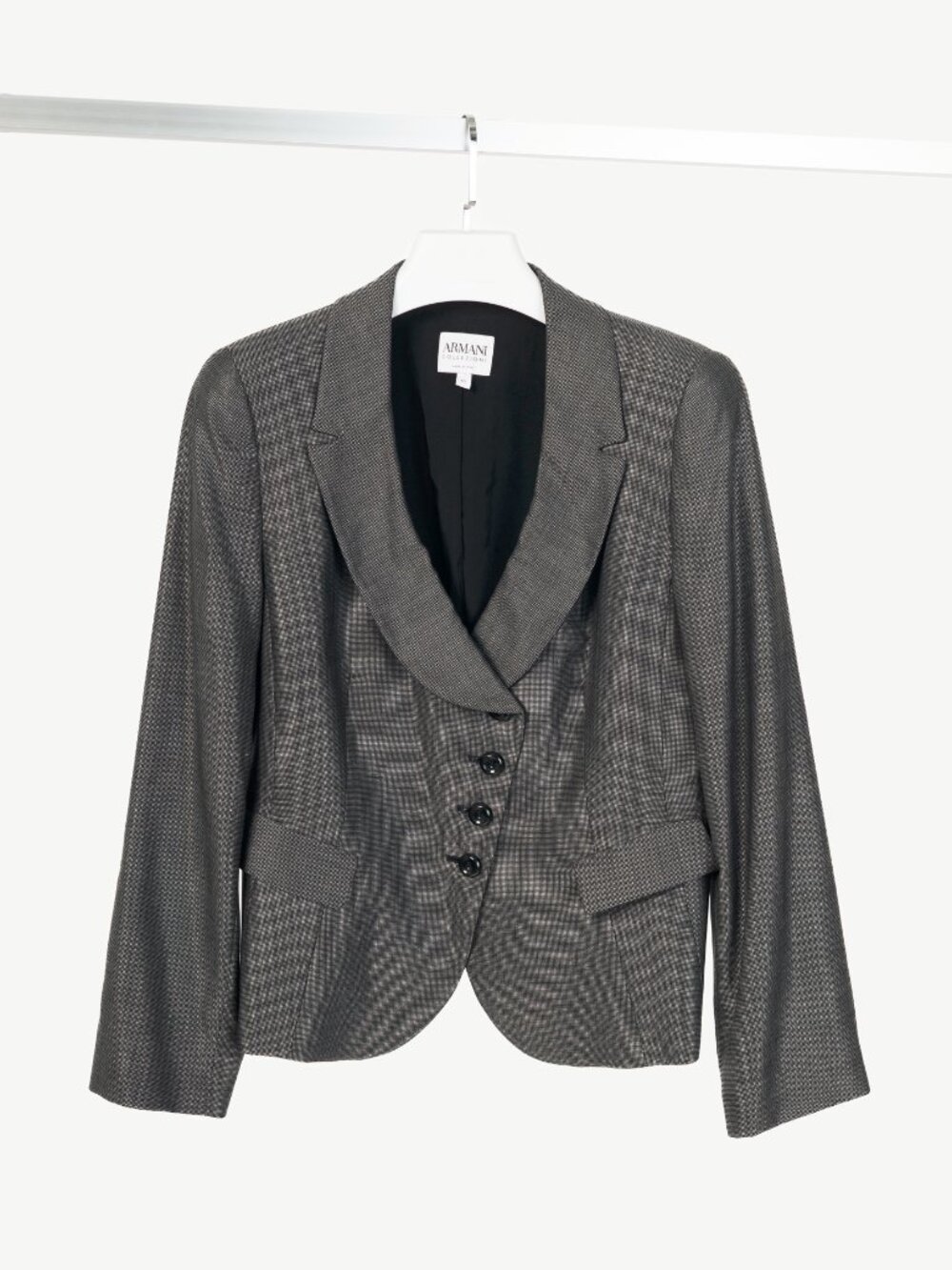 Armani Collezioni Grey Wool-Blend Single-Breasted Blazer